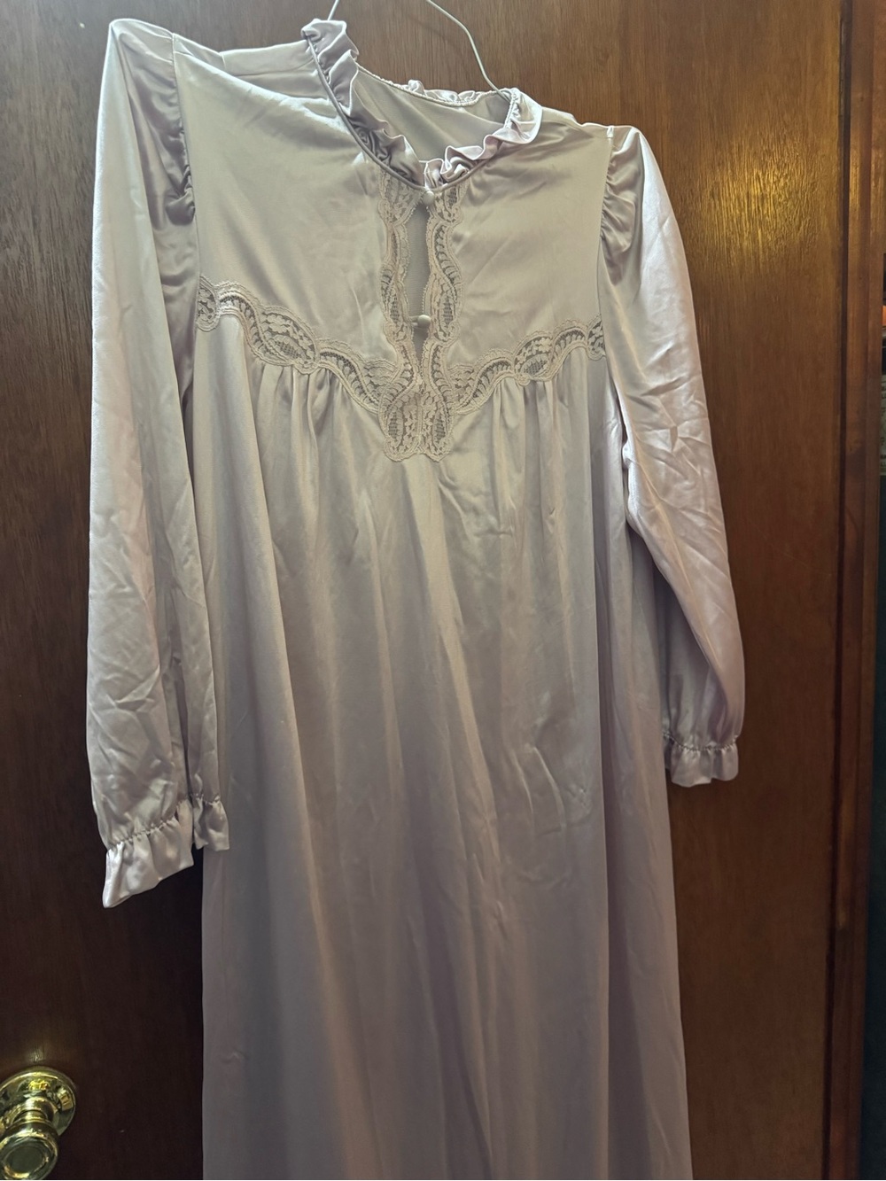Vintage Lavender Satin Nightgown with Lace Trim